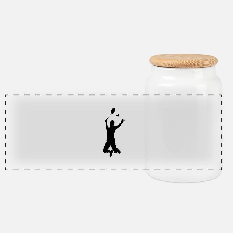 badminton silhouette - Panorama Keksdose mit Holzdeckel - Weiß