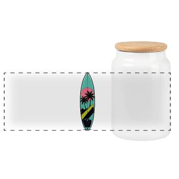 Sonnenuntergang Palmen Surfboard - Panorama Keksdose mit Holzdeckel - Weiß - Vorne
