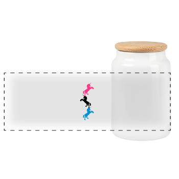 3 unicorns Tower Pattern - Panoramic Cookie Jar with Wooden Lid - white - Front