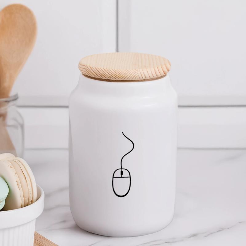 control mouse click computer cable pc computer onl Panoramic Cookie Jar with Wooden Lid