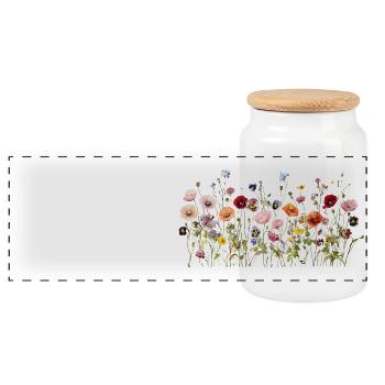 Wildflower Meadow – Natural Watercolor Blooms - Panoramic Cookie Jar with Wooden Lid - white - Front