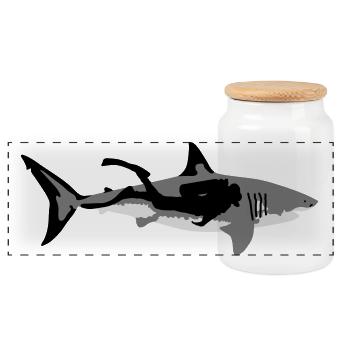 shark + diver - Panoramic Cookie Jar with Wooden Lid - white - Front