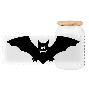 Gruselige schwarze Fledermaus mit Vampirzähnen - Panorama Keksdose mit Holzdeckel - Weiß - Vorne