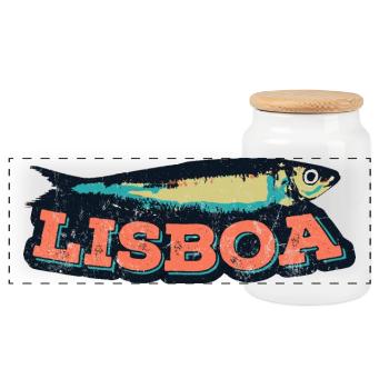 Lisbon Portugal, Lisbon festivals, sardines - Panoramic Cookie Jar with Wooden Lid - white - Front
