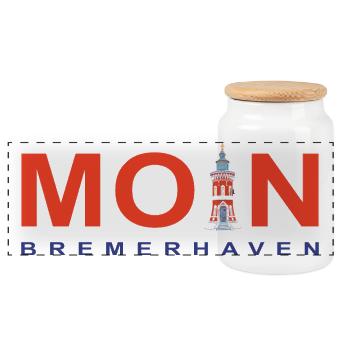 Moin Bremerhaven, Denkmal Pingelturm, Deutschland - Panorama Keksdose mit Holzdeckel - Weiß - Vorne