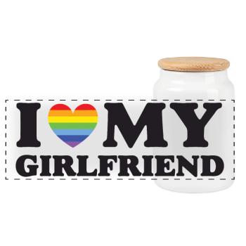 I Love My Girlfriend - LGBTQ - Panoramic Cookie Jar with Wooden Lid - white - Front