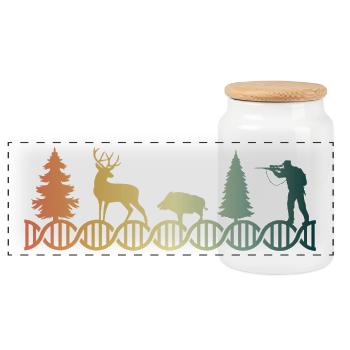 Jäger Jagen DNA DNS Jägerin - Panorama Keksdose mit Holzdeckel - Weiß - Vorne