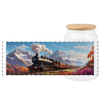 Train de chemin de fer nostalgique avec locomotive à vapeur - Boîte à biscuits avec couvercle en bois - blanc - Devant