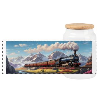 Nostalgischer Eisenbahnzug mit Dampflokomotive - Panorama Keksdose mit Holzdeckel - Weiß - Vorne