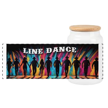 Line dance group dancing - Panoramic Cookie Jar with Wooden Lid - white - Front