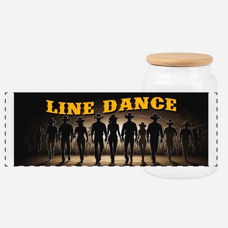Line Dance Gruppe beim Tanzen - Panorama Keksdose mit Holzdeckel - Weiß