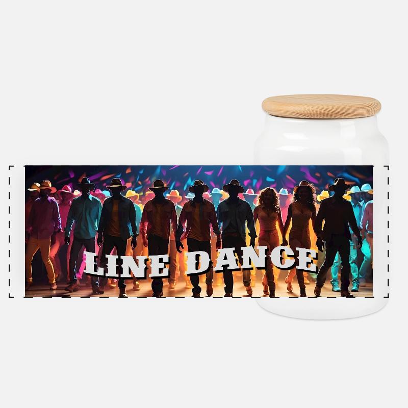 Line Dance Gruppe beim Tanzen - Panorama Keksdose mit Holzdeckel - Weiß