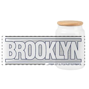 Creative Brooklyn City Skyline - Panoramic Cookie Jar with Wooden Lid - white - Front