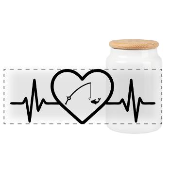 Fishing Fish Fishing Heart - Panoramic Cookie Jar with Wooden Lid - white - Front