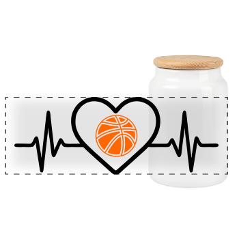Basketball Heart Sports - Panoramic Cookie Jar with Wooden Lid - white - Front