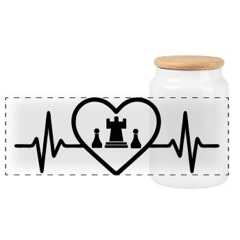 Chess Game Heart Strategy - Panoramic Cookie Jar with Wooden Lid - white - Front