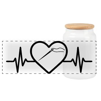 Bobine à coudre Aiguille Ciseaux Coeur - Boîte à biscuits avec couvercle en bois - blanc - Devant