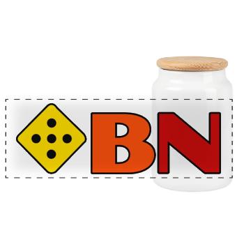 BN Cube Logo Yellow-Orange Red - Panoramic Cookie Jar with Wooden Lid - white - Front