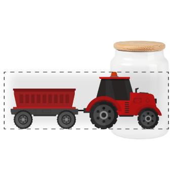 Traktor mit Anhänger - Panorama Keksdose mit Holzdeckel - Weiß - Vorne