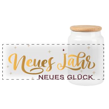 Neues Jahr Neues Glück  - Panorama Keksdose mit Holzdeckel - Weiß - Vorne