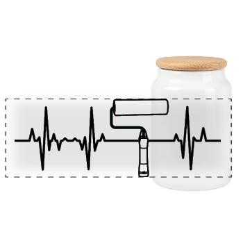 Color Roller Heart Line - Panoramic Cookie Jar with Wooden Lid - white - Front