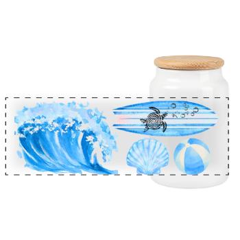 Ocean Vibe - Panoramic Cookie Jar with Wooden Lid - white - Front