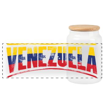 Venezuela en Typo Tricolore - Boîte à biscuits avec couvercle en bois - blanc - Devant