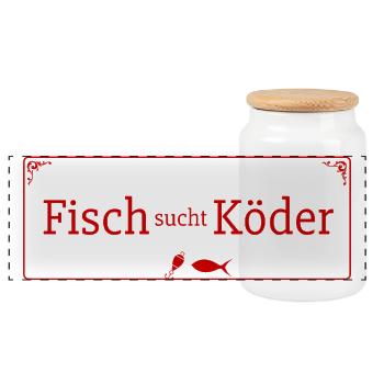 Fisch sucht Köder Vintage Angeln - Panorama Keksdose mit Holzdeckel - Weiß - Vorne