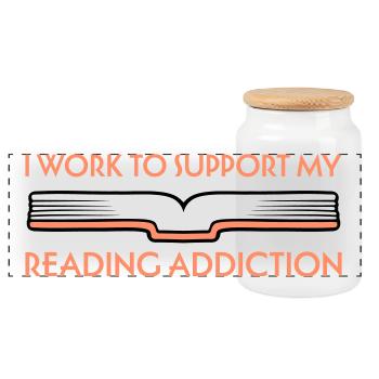 Je travaille pour soutenir mon logo de livres sur la dépendance à la lecture - Boîte à biscuits avec couvercle en bois - blanc - Devant