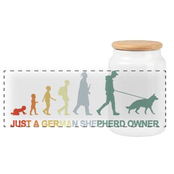 Evolution German Shepherd Owner - Panoramic Cookie Jar with Wooden Lid - white - Front