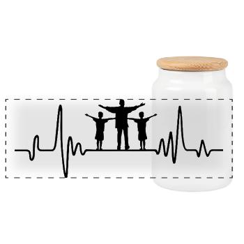 Father with two sons heartbeat dad with 2 - Panoramic Cookie Jar with Wooden Lid - white - Front