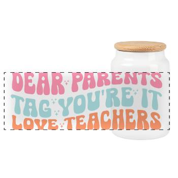 Dear Parents Tag You're It: Love Teachers - Boîte à biscuits avec couvercle en bois - blanc - Devant