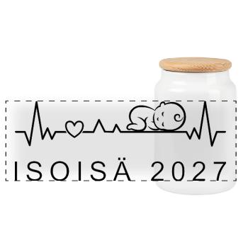 Opa 2027 Herzschlag Schwangerschaft Finnisch - Panorama Keksdose mit Holzdeckel - Weiß - Vorne