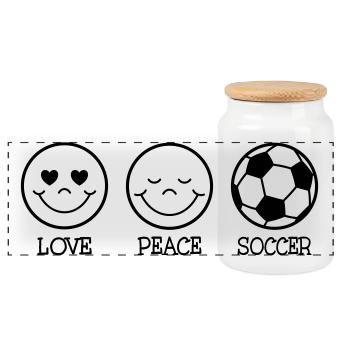 Love Peace Soccer - Panoramic Cookie Jar with Wooden Lid - white - Front