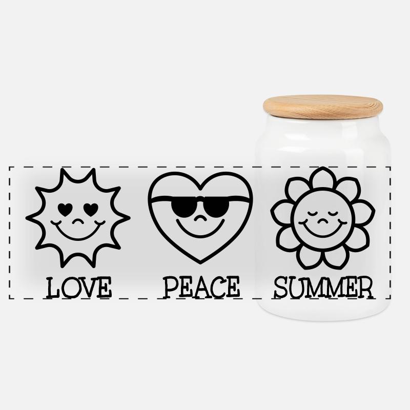 Love Peace Summer - Panorama Keksdose mit Holzdeckel - Weiß