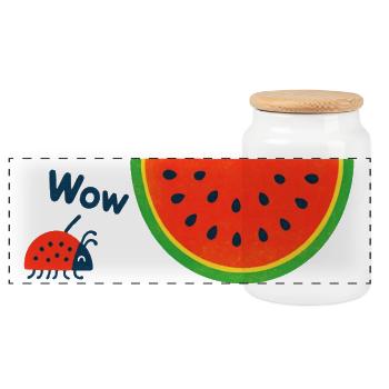 Ladybug émerveillée par le melon - Boîte à biscuits avec couvercle en bois - blanc - Devant