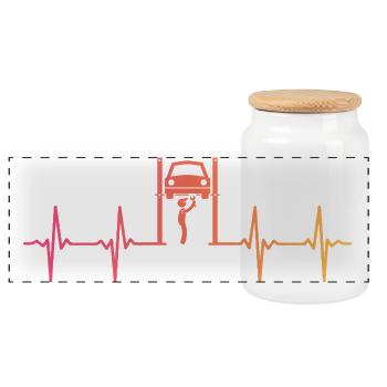 Sunset Heartbeat Werkstatt für Automechaniker - Panorama Keksdose mit Holzdeckel - Weiß - Vorne