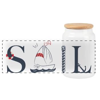 SAIL – Maritimes Typografie Design - Panorama Keksdose mit Holzdeckel - Weiß - Vorne
