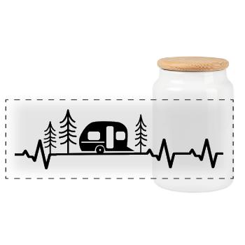 Camping en caravane Heartbeat - Boîte à biscuits avec couvercle en bois - blanc - Devant