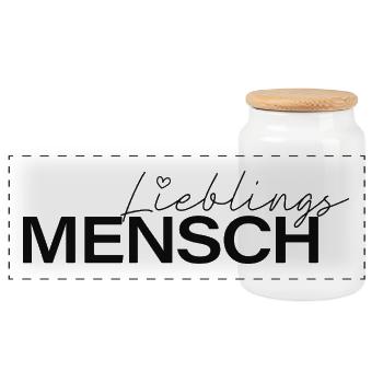 Lieblingsmensch Typografie  - Panorama Keksdose mit Holzdeckel - Weiß - Vorne