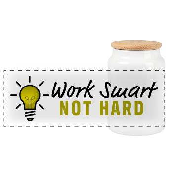 Work smart not hard - Glühbirne Design - Panorama Keksdose mit Holzdeckel - Weiß - Vorne