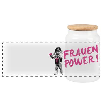 WOMEN'S POWER Statement Shirt for International Women's Day - Panoramic Cookie Jar with Wooden Lid - white - Front