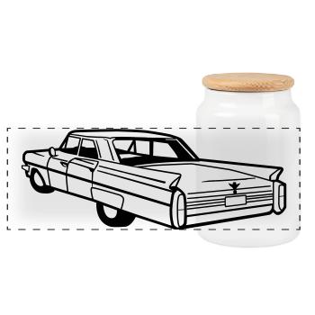 Cadillac vector - vintage - Panoramic Cookie Jar with Wooden Lid - white - Front