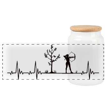 Archery Heartbeat with Archer Woman - Panoramic Cookie Jar with Wooden Lid - white - Front