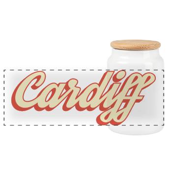Cardiff Retro Script Logo - Panorama Keksdose mit Holzdeckel - Weiß - Vorne