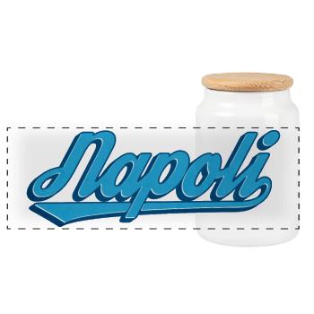 Napoli Schriftzug Blau Logo - Panorama Keksdose mit Holzdeckel - Weiß - Vorne