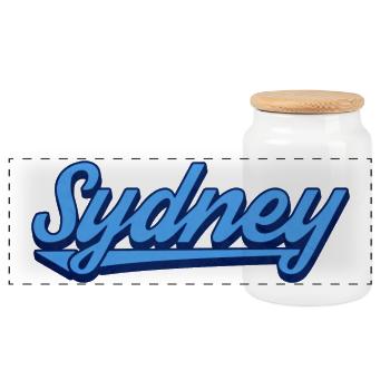 Sydney Ocean Script Logo - Panoramic Cookie Jar with Wooden Lid - white - Front