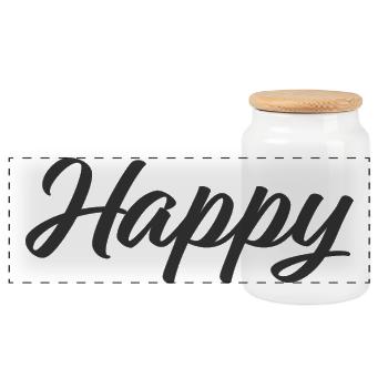 Logotype « Happy » — Noir 80% - Boîte à biscuits avec couvercle en bois - blanc - Devant