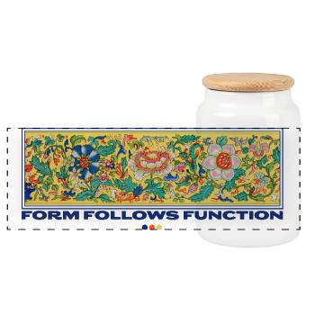 Form Follows Function Floral Art - Panoramic Cookie Jar with Wooden Lid - white - Front