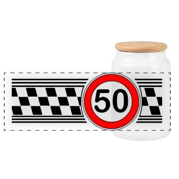 50er Race Karo Motiv Shirt - Panorama Keksdose mit Holzdeckel - Weiß - Vorne